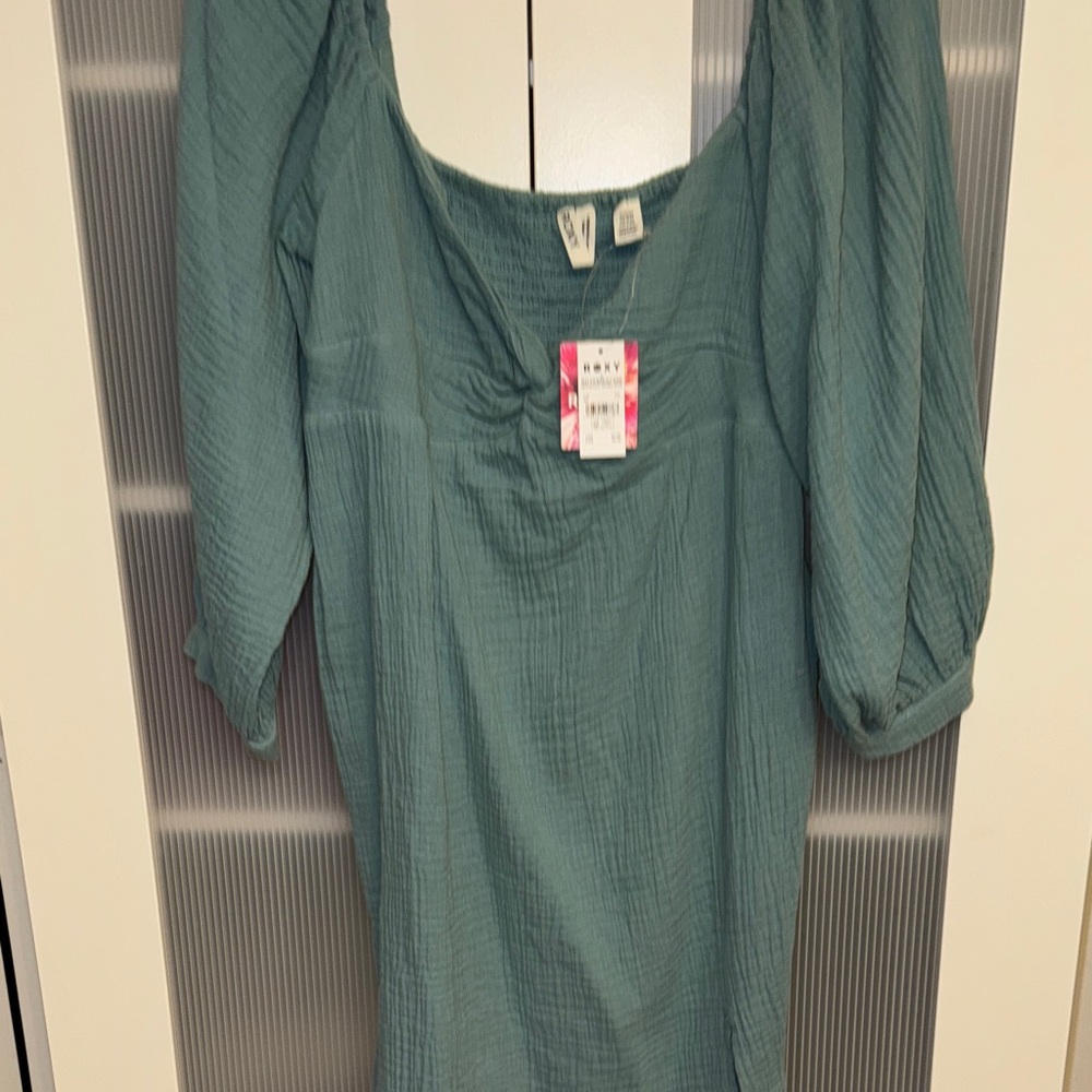 Roxy Aqua Blouse with Gathered Detail